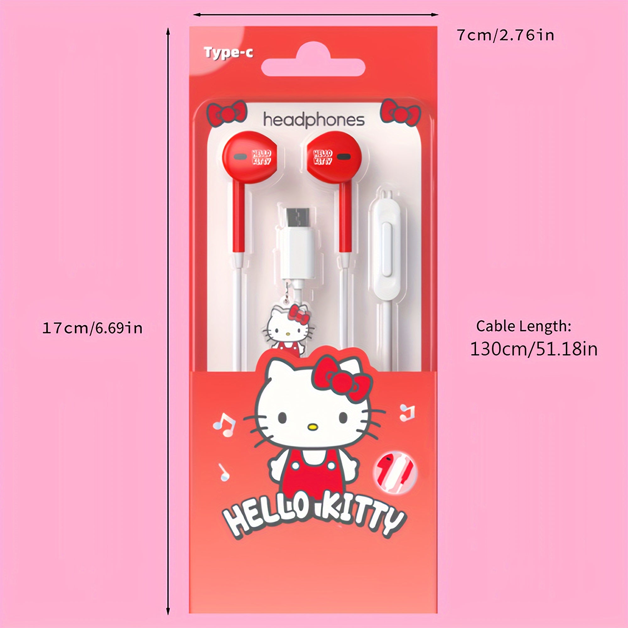 [4pcs Hello Kitty In-Ear Headphones] 4pcs/set Cute Cartoon-Themed In-Ear Wired Headphones with Acrylic Pendant & Print, Comfortable Fit, Easy Control Button, Type-C Connector, Ideal for Daily Use, Holiday & Graduation Gifts -