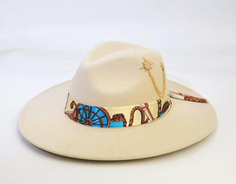 Wool-Like Retro Felt Cap British Wide Brim Hat
