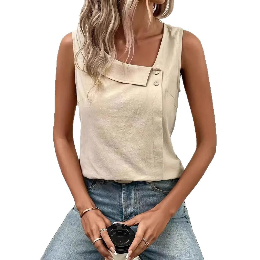 Asymmetric Diagonal Collar Tailored Vest Top
