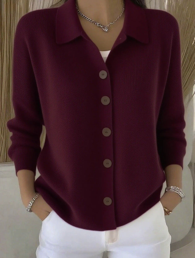 Button-Front Lapel Sweater Cardigan