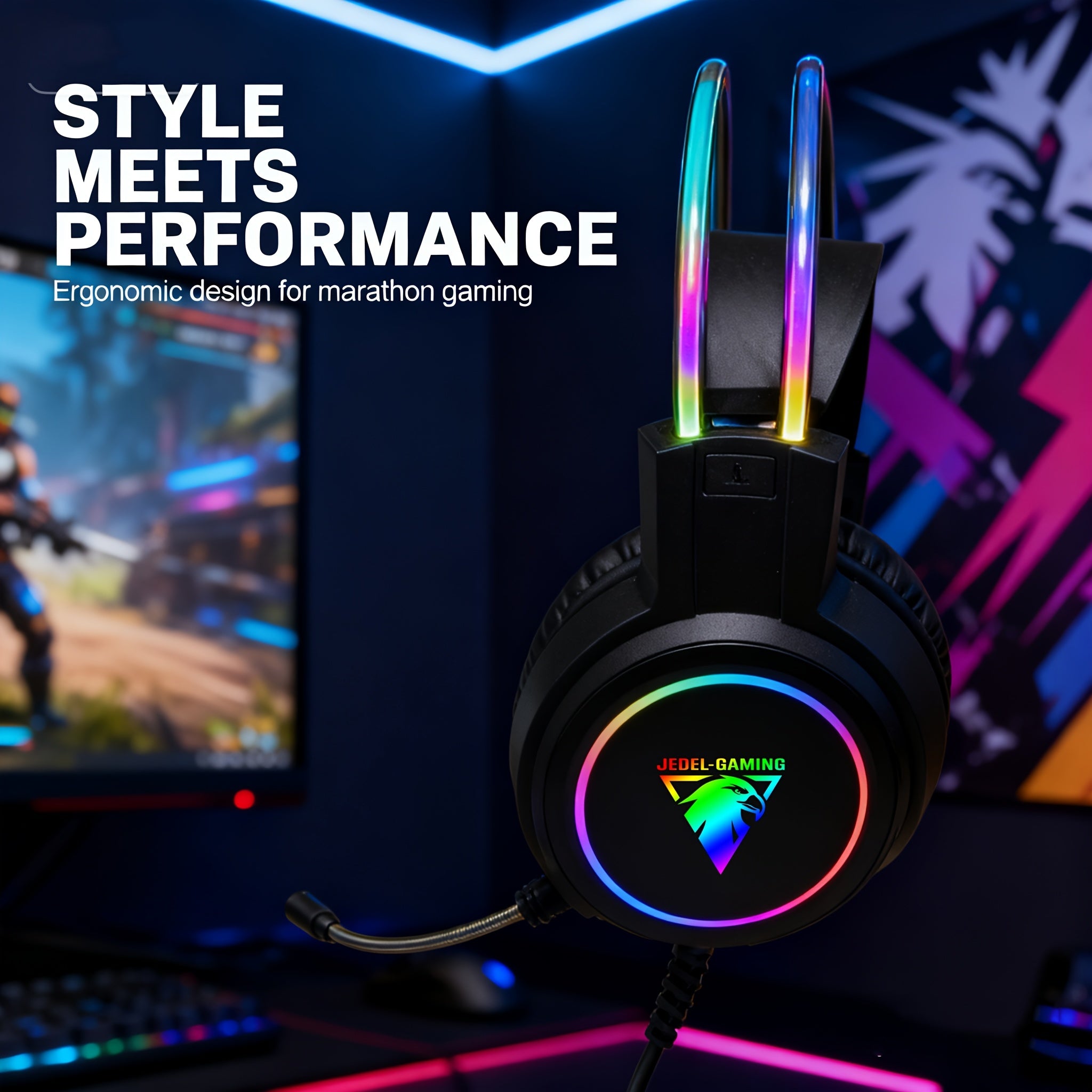 Gaming Headset with RGB Lighting, Cat Ear Design, HD Microphone, 3.5mm Jack, Soft Ear Cups for Comfort, Suitable for PC Gaming