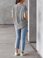 Oversized Short Sleeve Striped Button-Up Blous