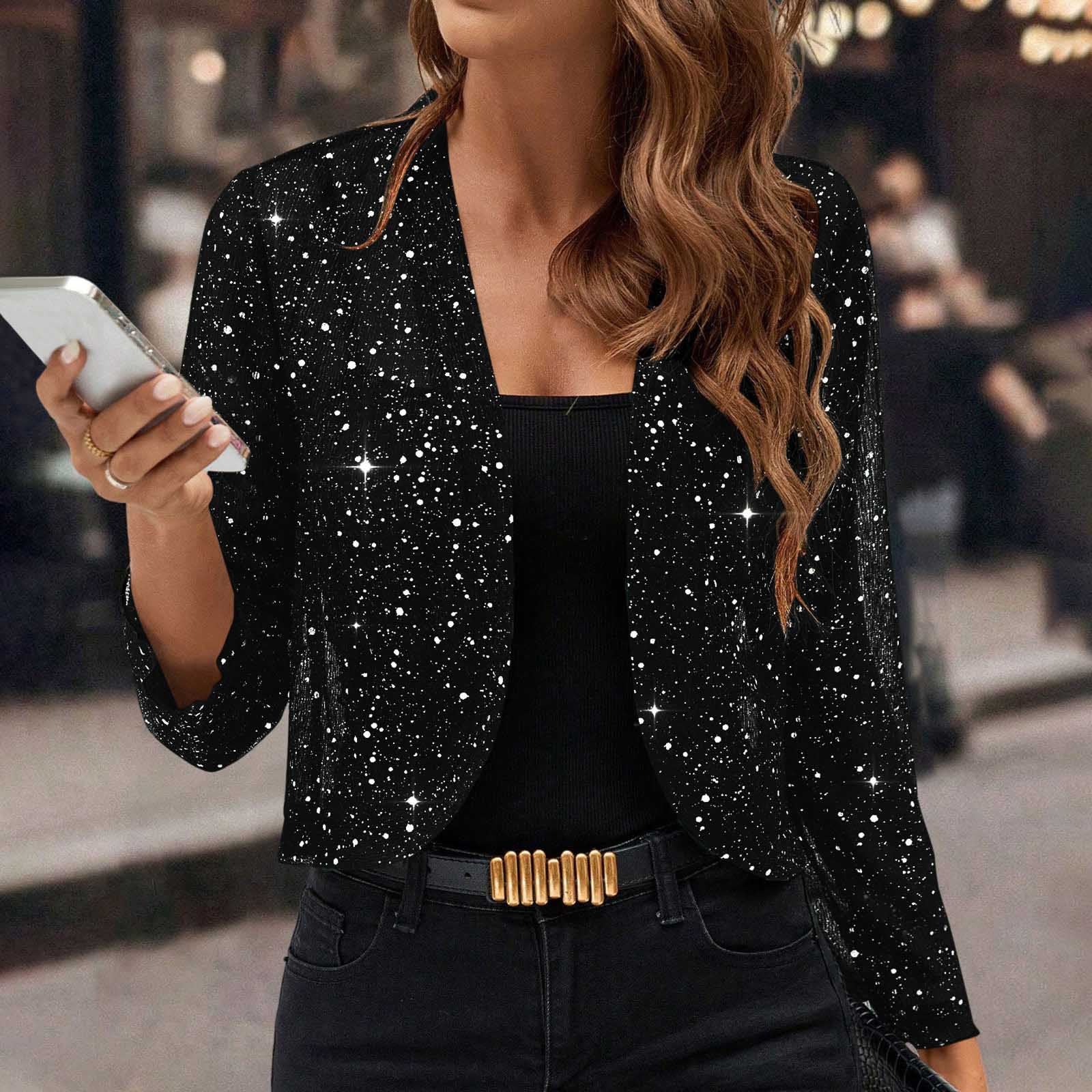Sequin Open-Front Party Cardigan Jacket