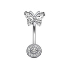 Novel Belly Button Ring Surgical Steel CZ Barbell Butterfly Belly Piercing Jewelry Body Retainer 14G