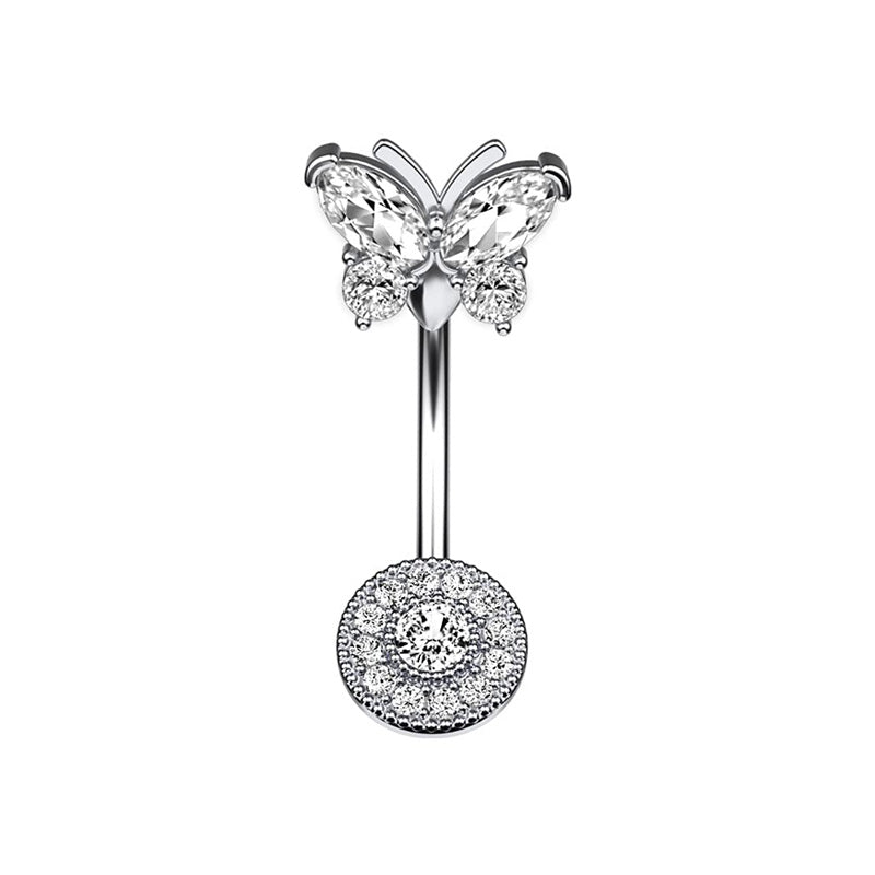 Novel Belly Button Ring Surgical Steel CZ Barbell Butterfly Belly Piercing Jewelry Body Retainer 14G