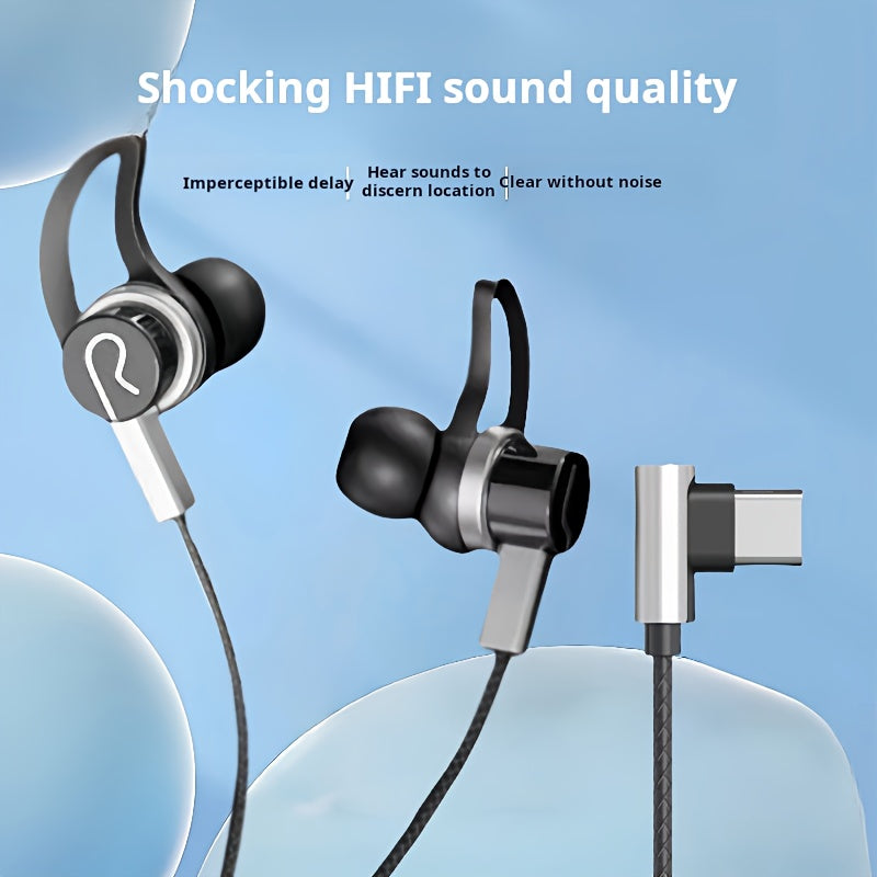 In-Ear Wired Headphones, Music Headphones, Gaming Wired Headphones, Low Latency, Inline Control with Microphone, High-Definition Calls, Compatible with 3.5Mm Round Jack And Type-C Flat Port, Suitable for Most Smartphones