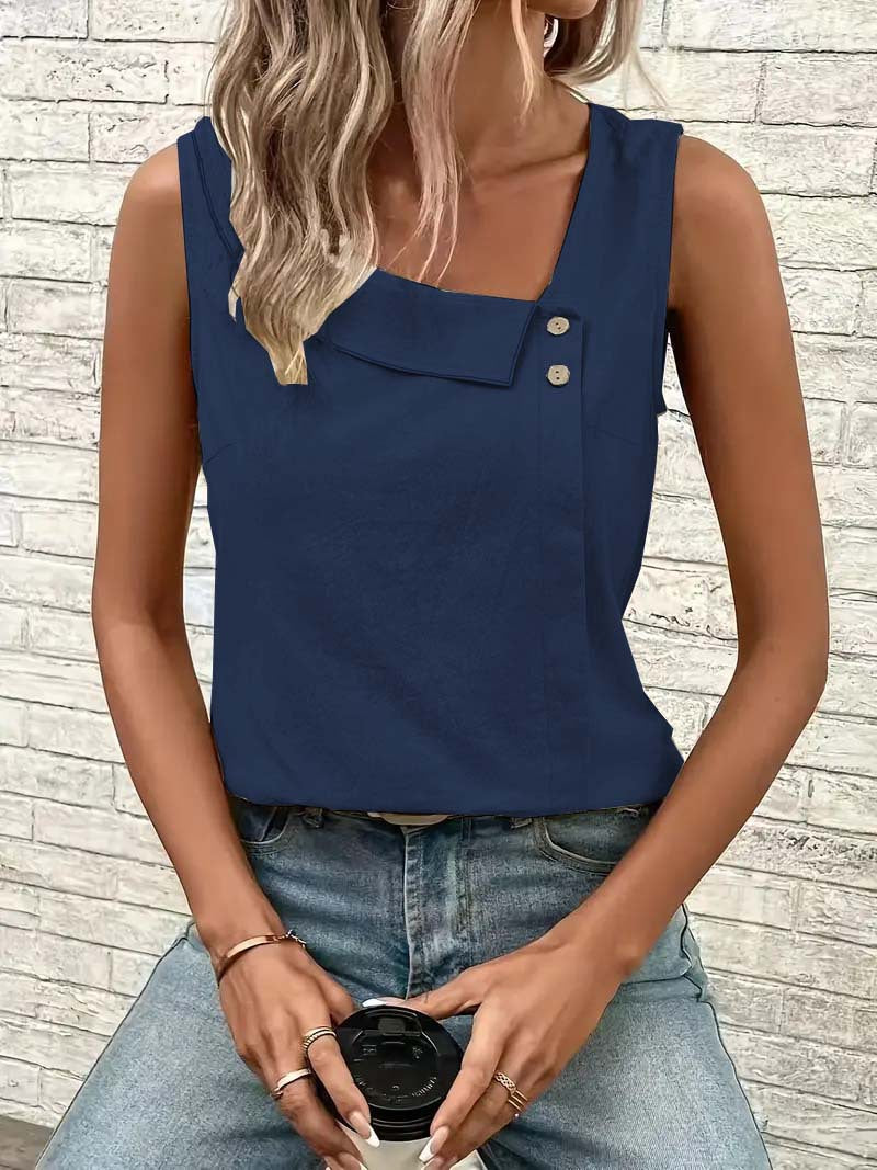 Asymmetric Diagonal Collar Tailored Vest Top