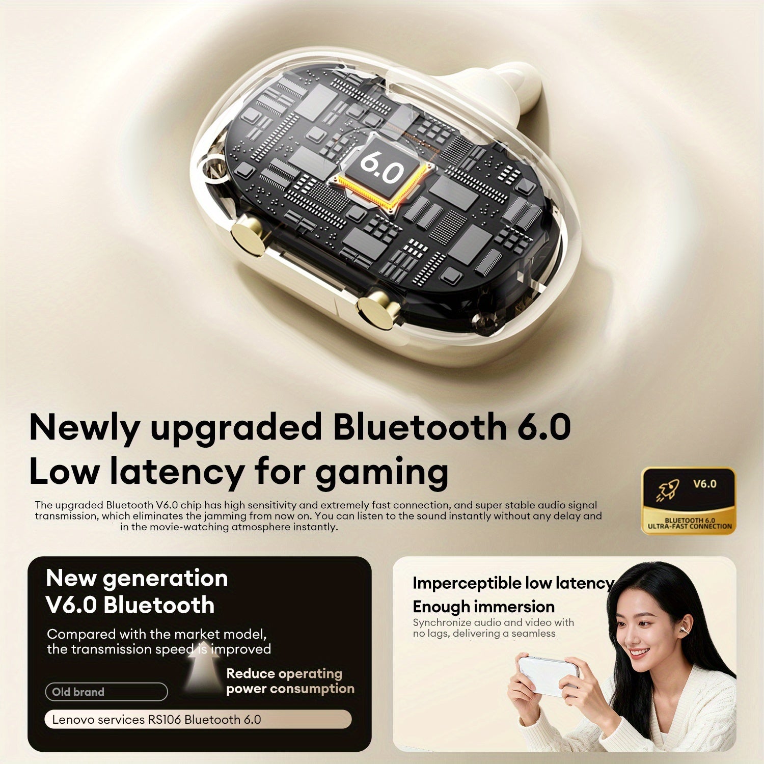 Lenovo Rs106 All Users for Clear Calls And Music with Noise Reduction Wireless Bluetooth Earphones 2025 Popular