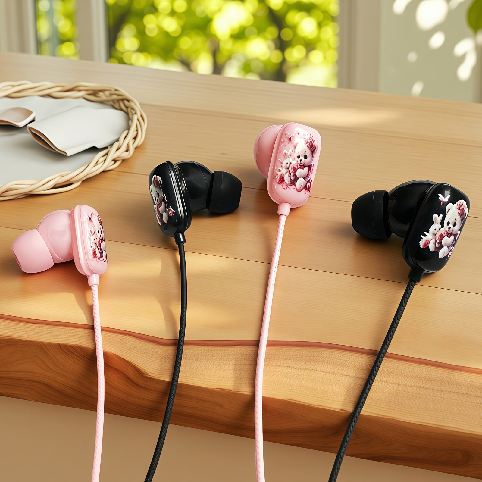 Novel Design Cute Bear Wired Headset,HD Sound Quality Music Headset with Microphone,Compatible with All 3.5mm Interface Devices,fun In-ear Call Headphones, Music Headphones,lightweight Design,stereo Sound Quality,suitable for