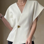 French Style Structured V-Neck Vest Blouse