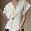 French Style Structured V-Neck Vest Blouse