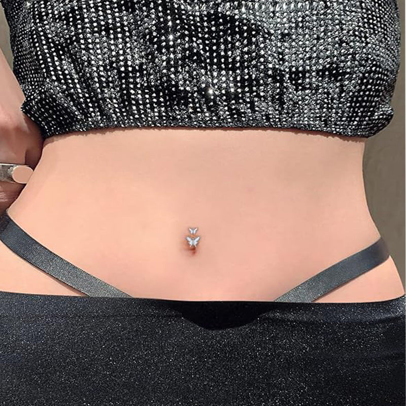 Butterfly Cubic Zirconia Surgical Steel Belly Ring