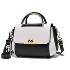 Elegant Retro Colorblock PU Leather Crossbody Bag with Top Handle