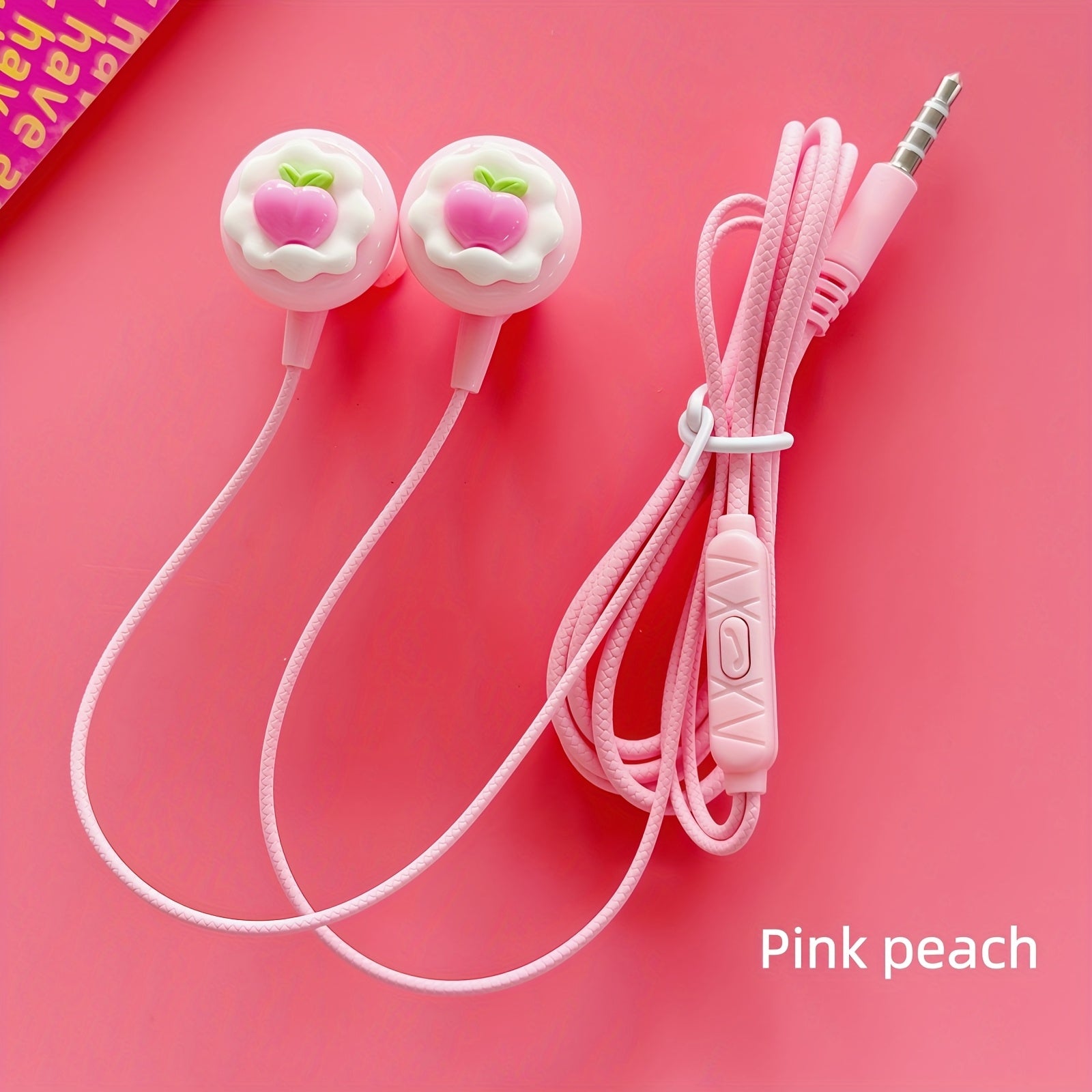 Cute Pink In-Ear Wired Headphones Featuring Cartoon Additions, Equipped with a 3.5MM Plug for Full Compatibility. They Come with a Built-In Microphone for HD Calling And Can Be Directly Plugged Into Any Device with a 3.5Mm Ja