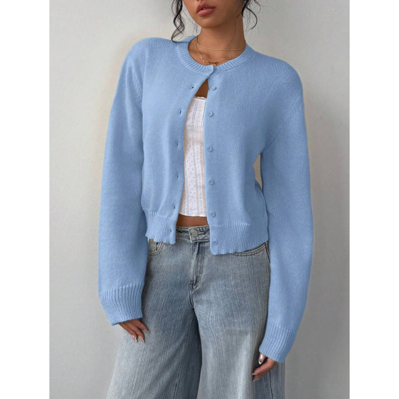 Chic Round Neck Slim Knit Cardigan