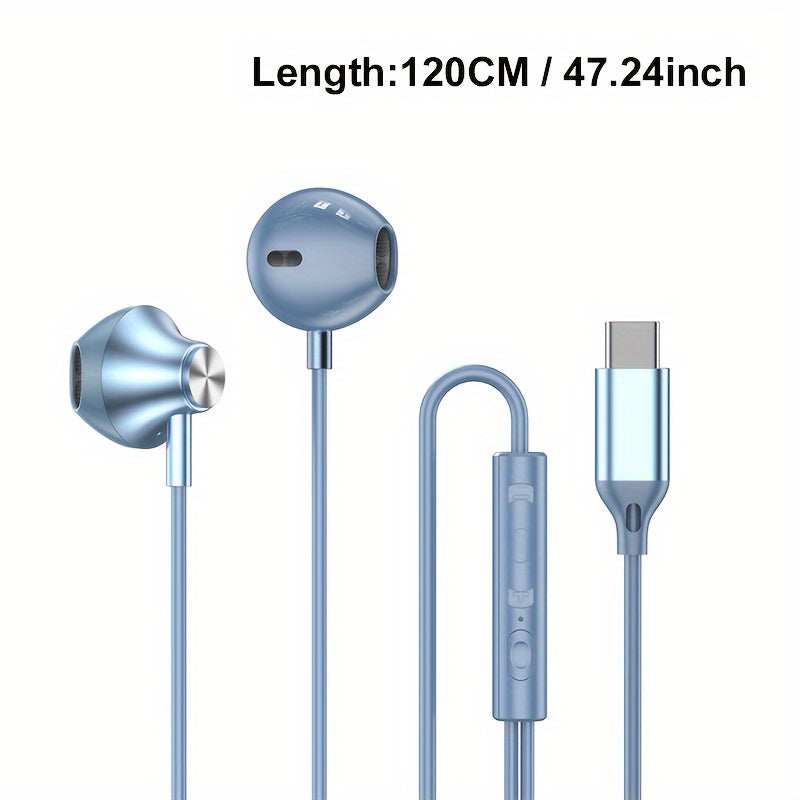 1pc HiFi Wired In-Ear Headphones with Volume Control, USB Type C & 3.5mm Connectivity, Condenser Mic, Semi-Open-Back Design for Galaxy Series - No Battery Required