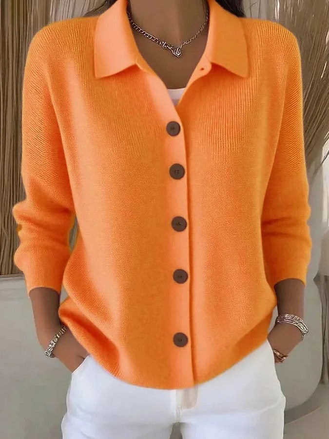 Button-Front Lapel Sweater Cardigan