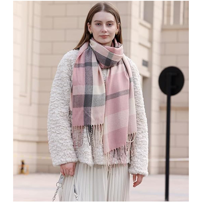 Unisex Pastel Plaid Tassel Shawl Scarf