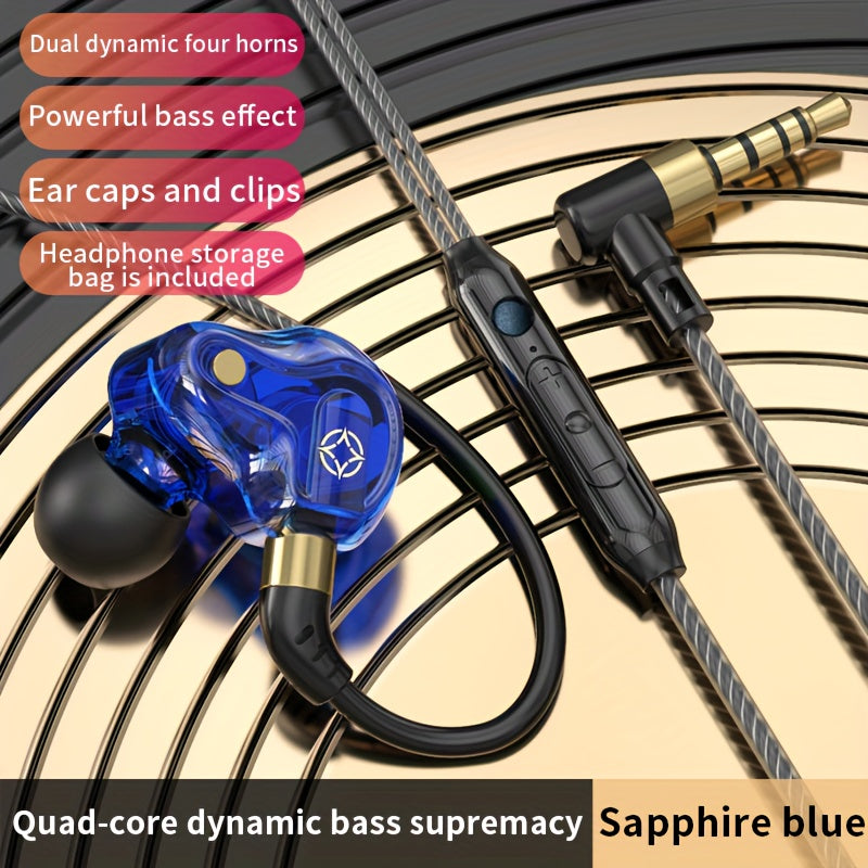 Hot Selling New Quad-core Double Acting Ring L-plug Earphone HIFI Heavy Subwoofer Phone Cable Length 1.5m/59.055inch Cable Anchor Earphone 3.5mm/0.14inch Plug TYPE-C Plug and Storage Box