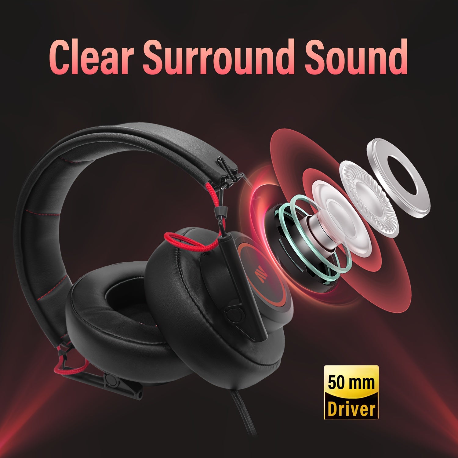 Colusi M21 Gaming Headphones with Microphone for PC, PS4, PS5, And Laptops, Wired Over-Ear Design - Compact And Collapsible - 3.5Mm Audio Connector - Red