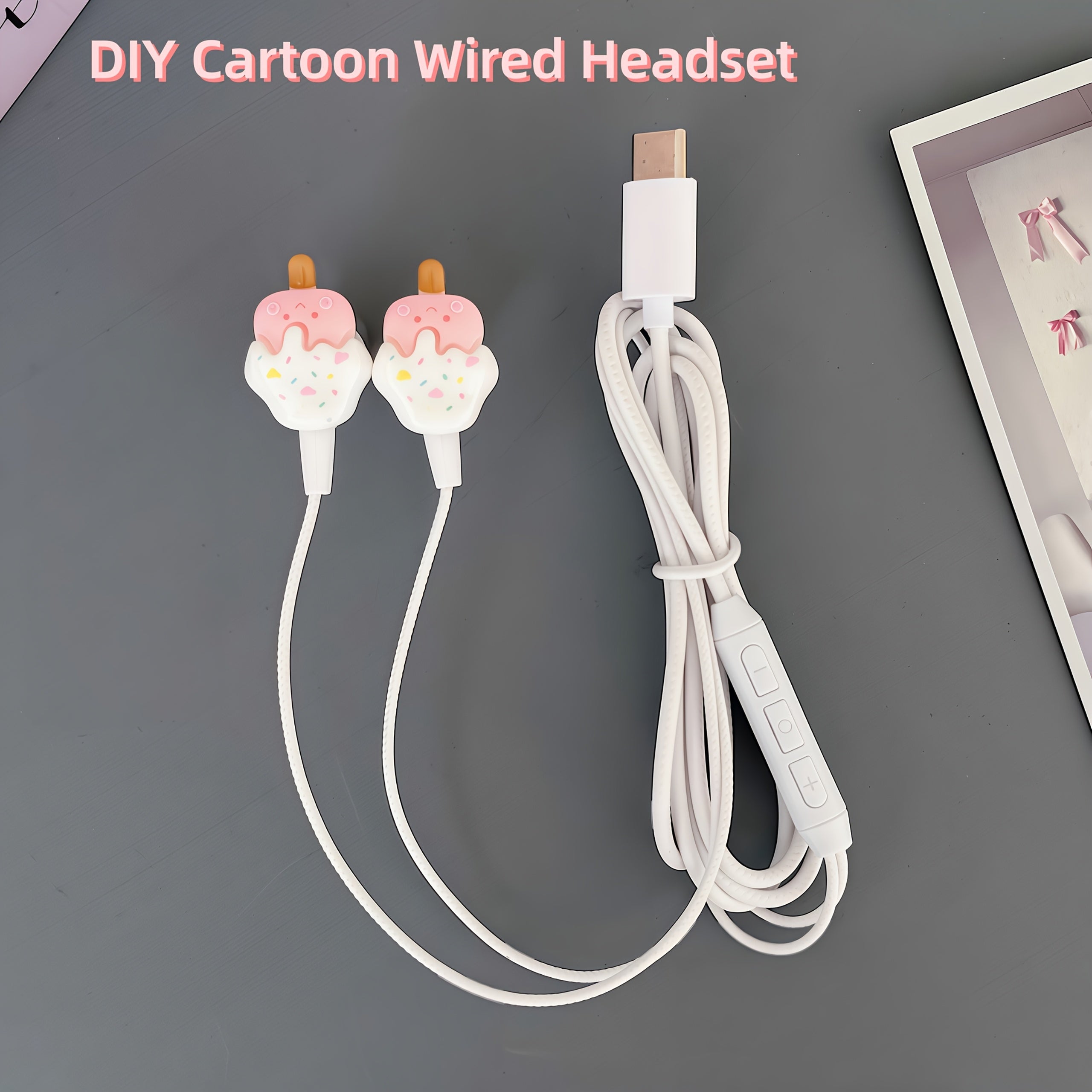 DIY Cartoon Wired Headphones Built-in Microphone & Volume Adjustment,Type-c Smart Fully Compatible Version In-Ear Headphones,Direct Plug-in Function, HD Calling, Suitable for Music, Student,Cell Phone Headphones,Birthday Gift