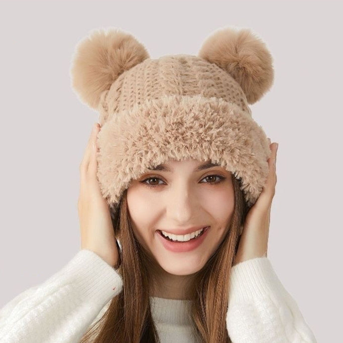 Winter Cute Fur Ball Knitted Hat Outdoor Warm Beanie