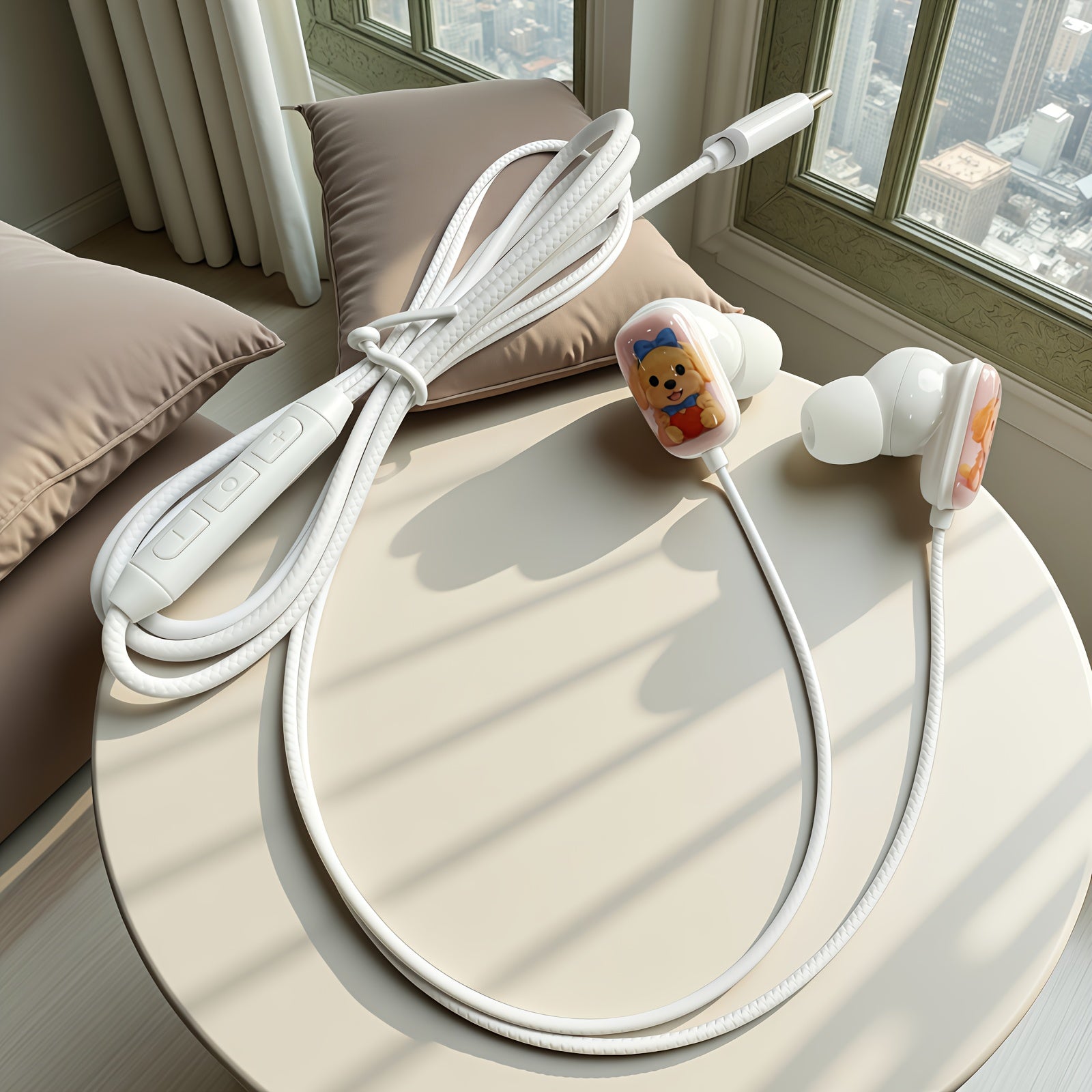 Cartoon Cute Dog 4 Colors to Choose from Wired Headphones,flat Printing Fun In-ear Call Headphones, Music Headphones, Student Headphones,cartoon Headset, HD Microphone and Volume Adjustment, Stereo Clear Sound Quality, Type C