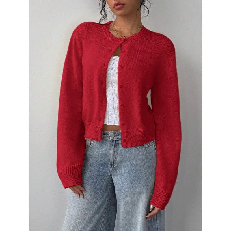 Chic Round Neck Slim Knit Cardigan