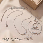 Simple Elegant Zircon Inlaid Jewelry Set Silver Flower Necklace Exquisite Earrings Bracelet Ring Suitable For Women's Daily Holiday Wear