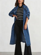 Longline Denim Windbreaker Trench Coat