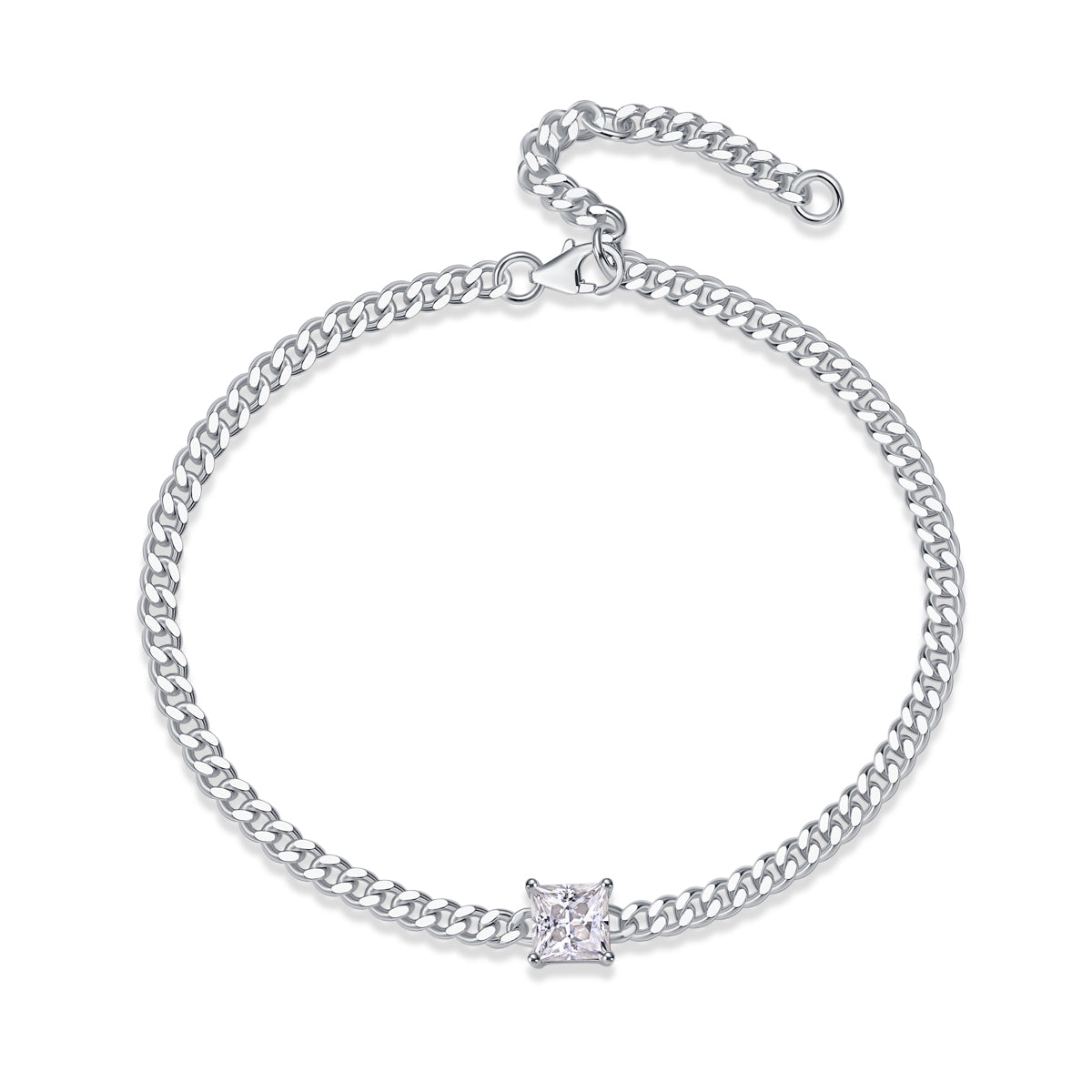 Luxury Square Mossan Diamond S925 Silver Chain Bracelet