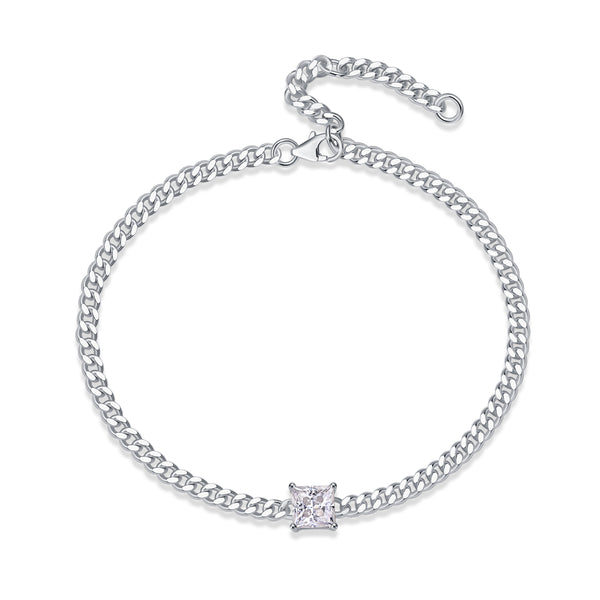 Luxury Square Mossan Diamond S925 Silver Chain Bracelet