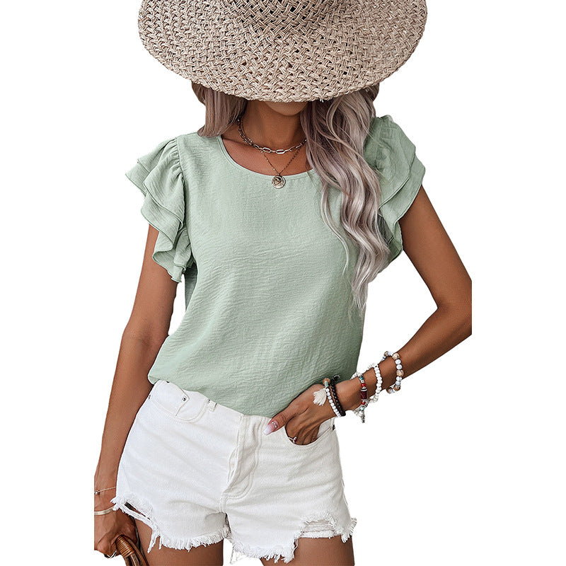 Summer Petal Ruffle Sleeve Pullover Blouse