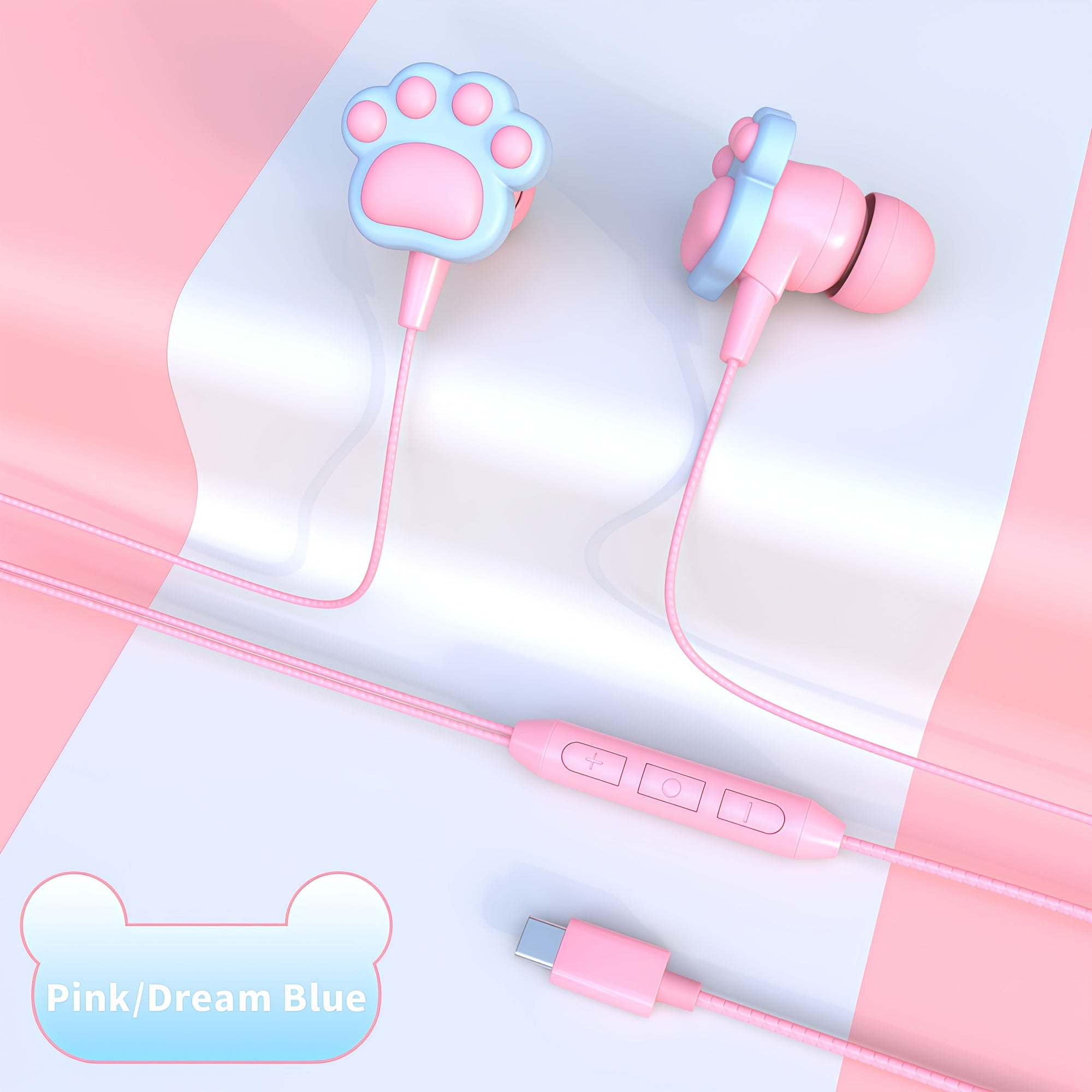 Cute Cat Claw Design Wired Headset,DIY Accessories,Built-in Microphone & Volume Adjustment,Song Adjustment,HD Sound Quality Lightweight Fun Headset, In-Ear Pink Wired Headphones HD Calling,Cute Cat Claw Shape Ideal for Birthd