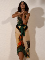 Abstract Print Off-Shoulder Midi Set