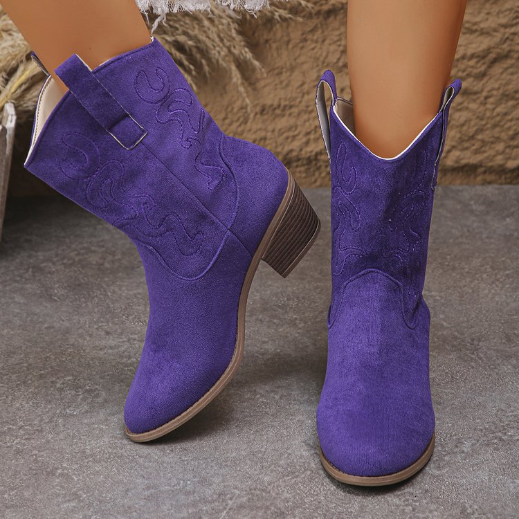 Retro Embroidered Pointed Toe Western Boots