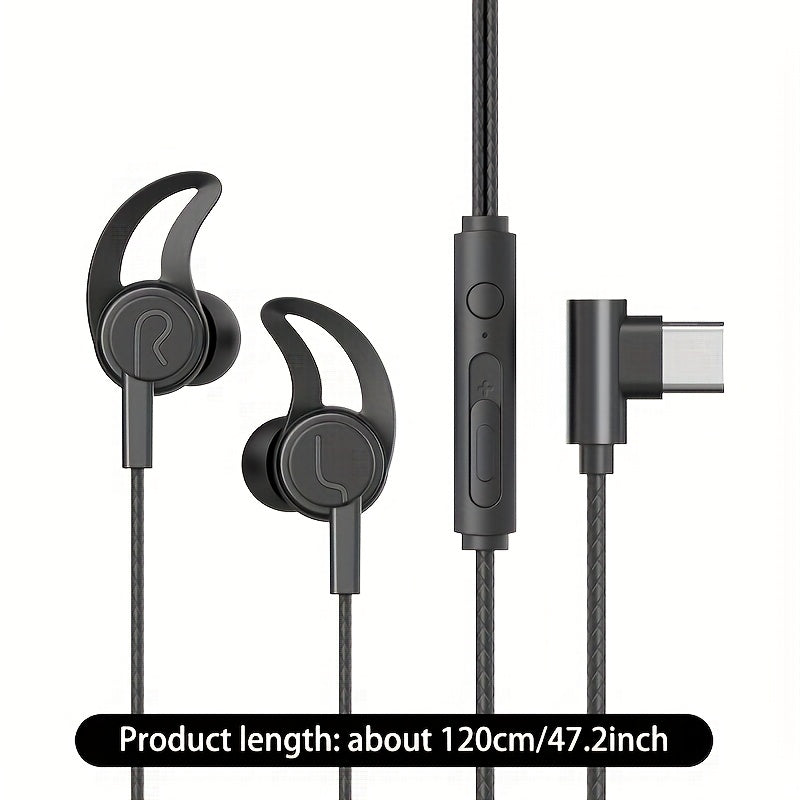 In-Ear Wired Headphones, Music Headphones, Gaming Wired Headphones, Low Latency, Inline Control with Microphone, High-Definition Calls, Compatible with 3.5Mm Round Jack And Type-C Flat Port, Suitable for Most Smartphones