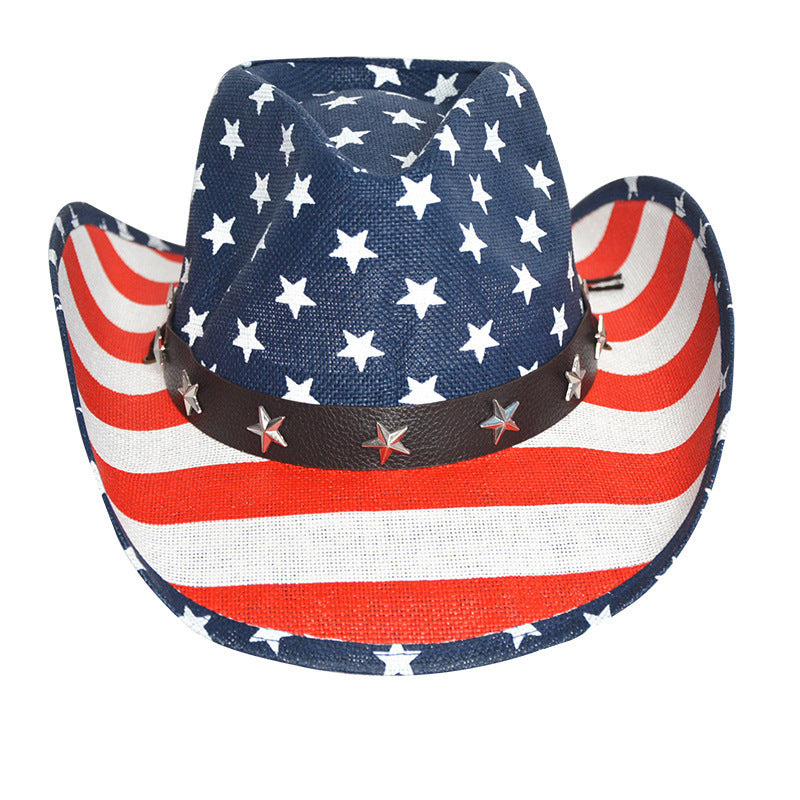 Retro Straw Cowboy Hat with Adjustable Star Accent Band