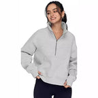Loose Half-Zip Fleece-Lined Sweater Pullover