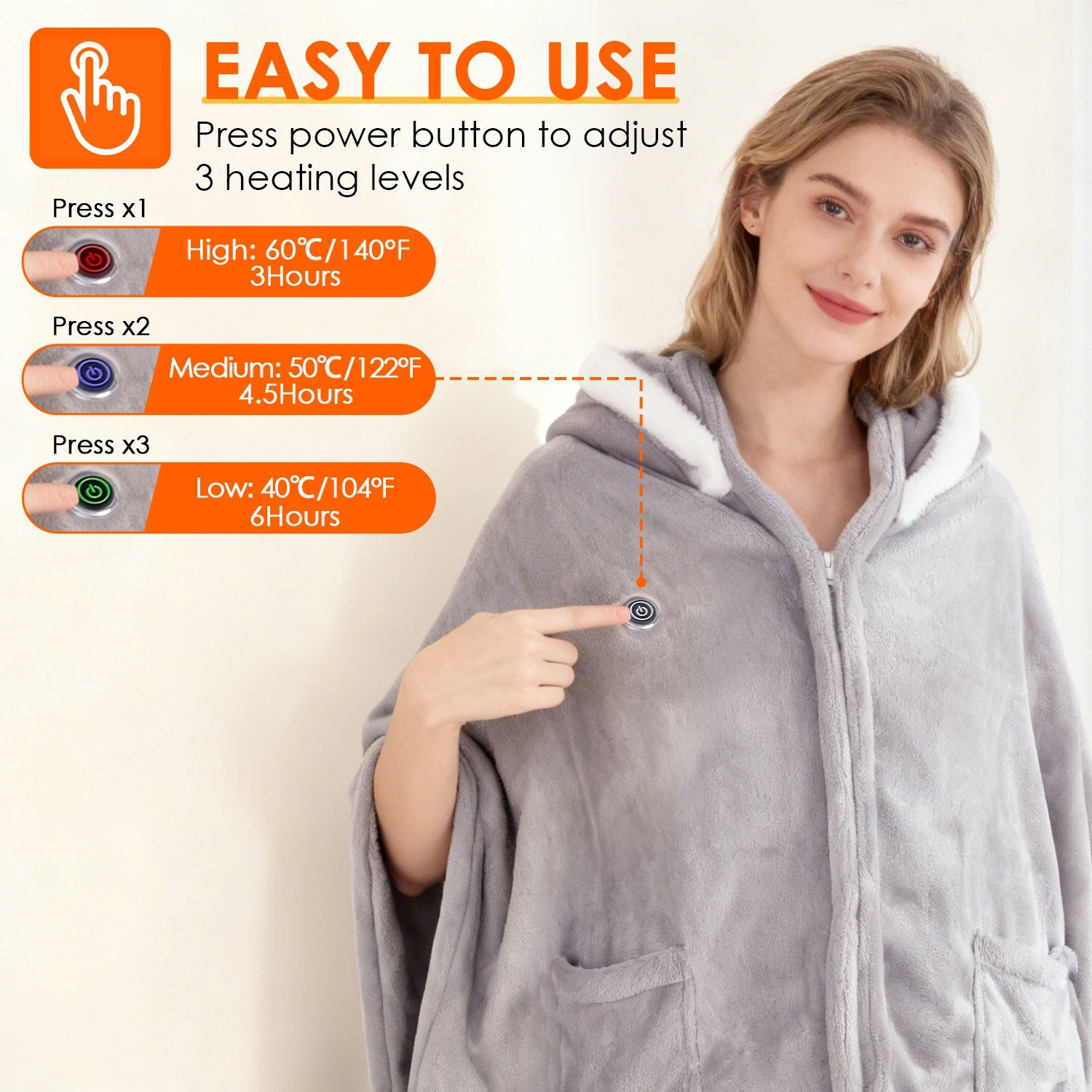 Wearable Heated Throw Blanket with Power Bank