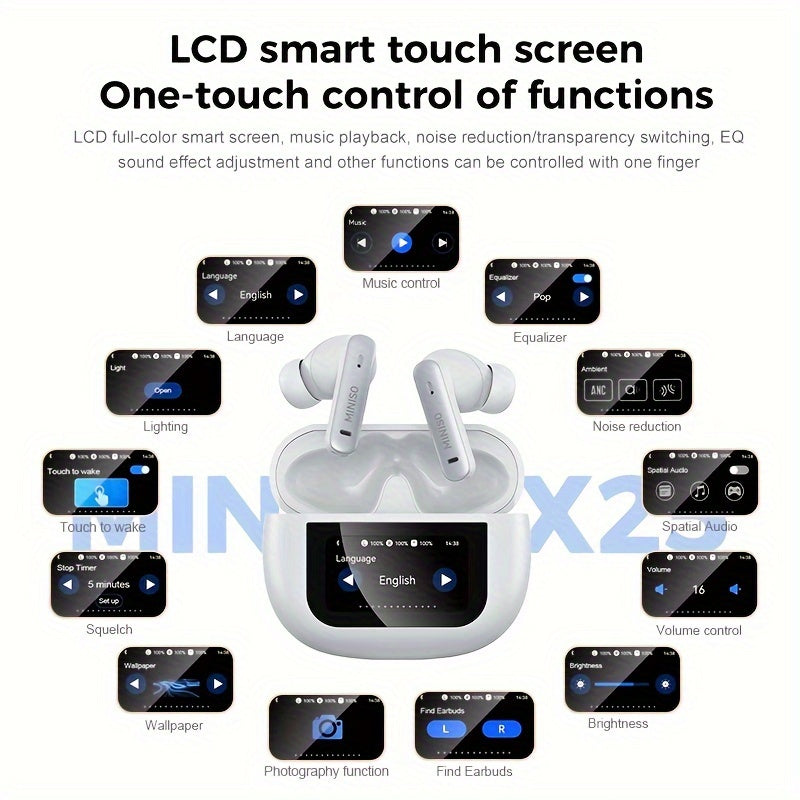 1pc of MINISO X25 TWS Wireless Earbuds, Featuring a Full-Color Display, Noise Cancellation, And Designed for In-Ear Use with Iphone/Android for Sports, Workouts, And Running Audio