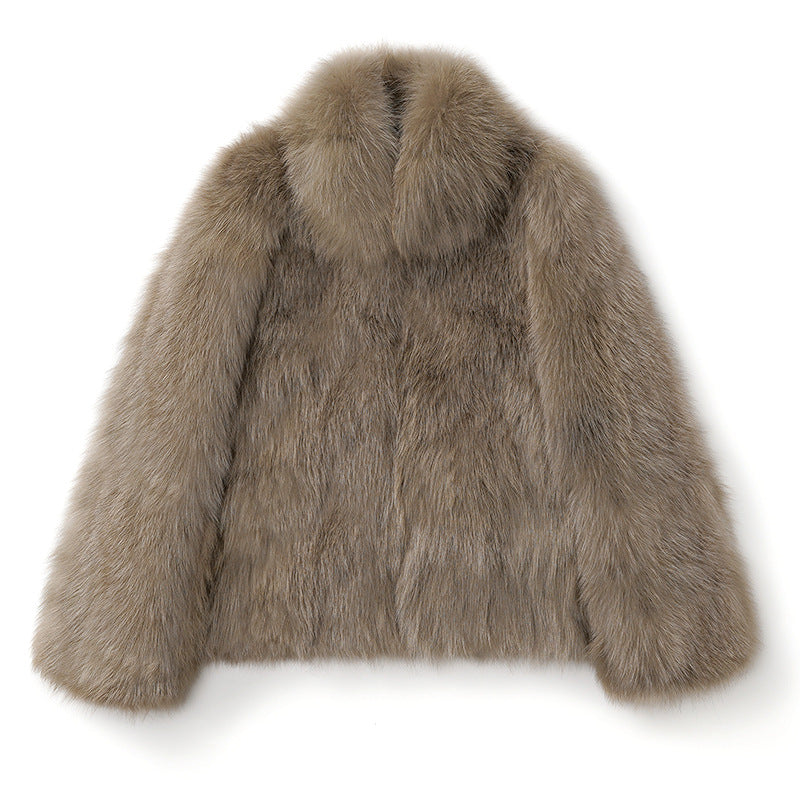 Integrated Faux Fur Long Sleeve Coat