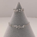 2pcs Silver Crystal Zircon Leaf Adjustable Bracelet and Ring Set