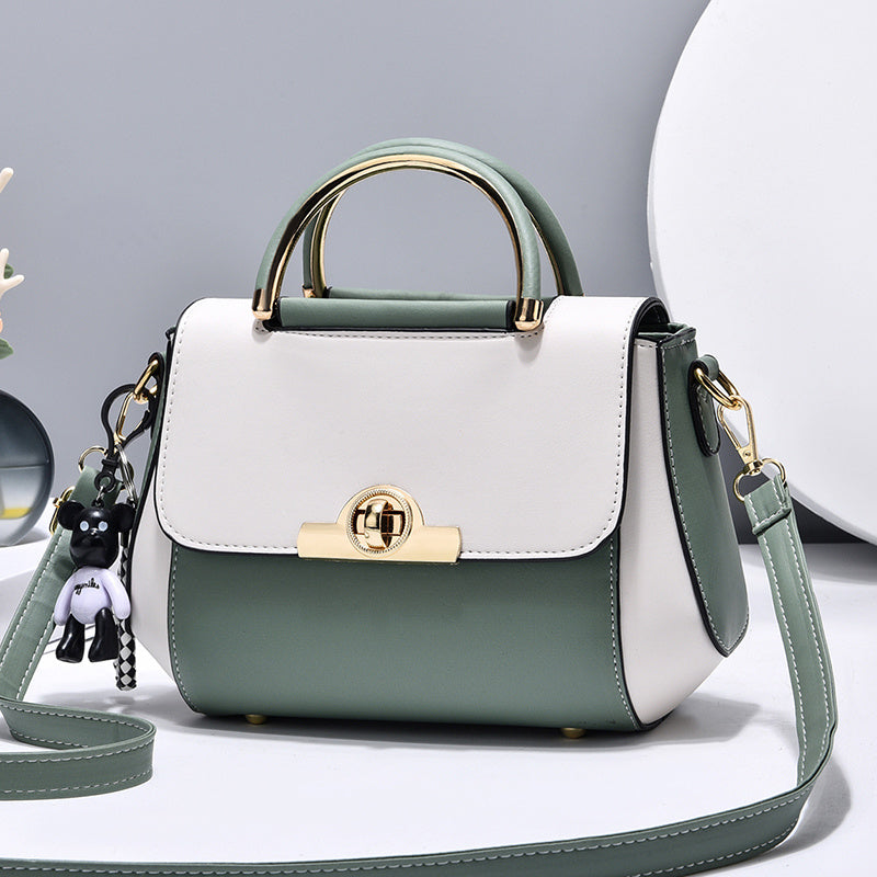 Elegant Retro Colorblock PU Leather Crossbody Bag with Top Handle