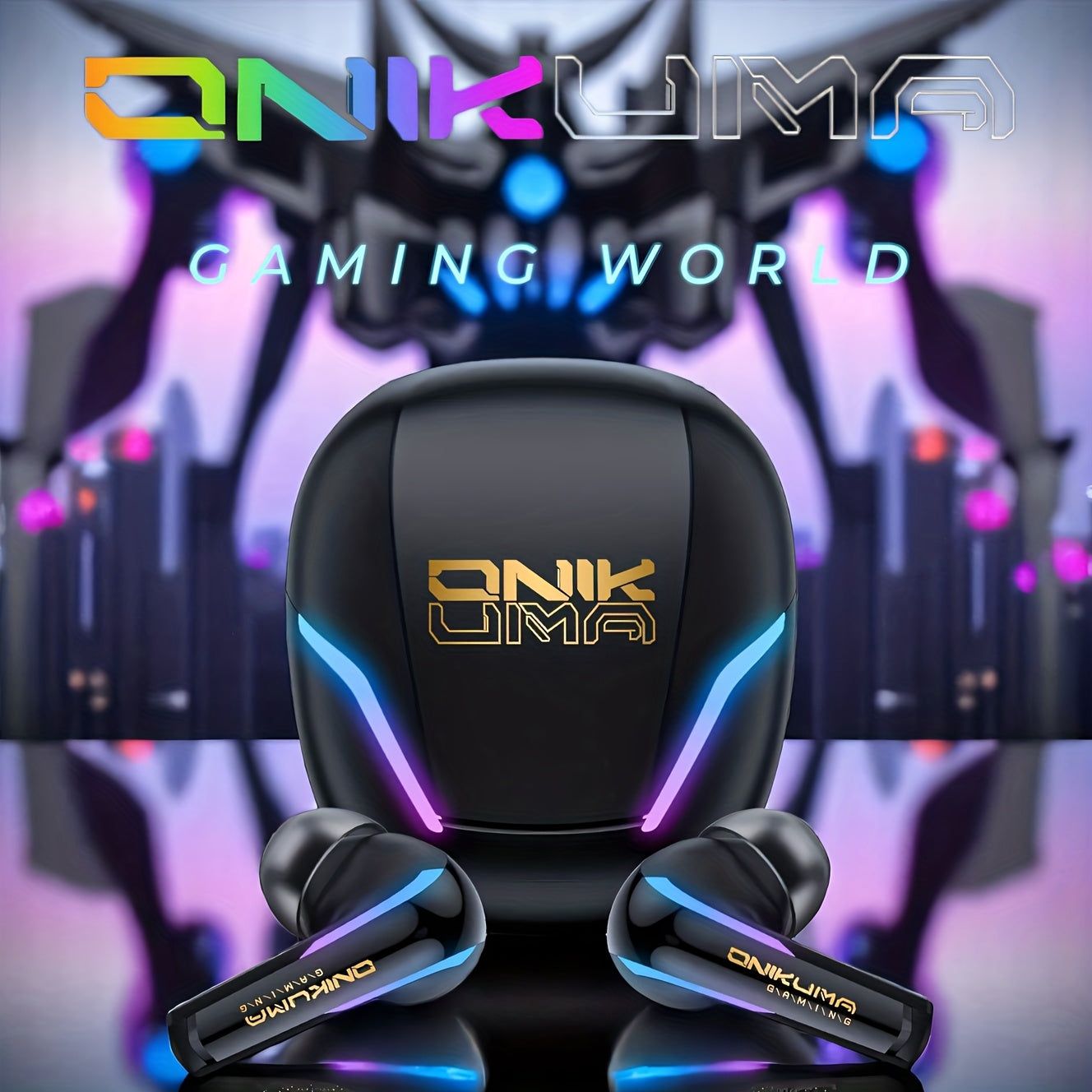 ONIKUMA 2.4G Wireless Gaming Headset, Low Latency 5.3 Headset, Dual Connectivity (2.4G and Wireless 5.3), ENC Noise Cancelling Microphone, Deep Bass, Immersive Experience | Ergonomic Earbuds | Mecha Style Light Strap | Stylis