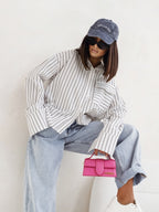 Striped Oversized Shacket with Utility Pockets