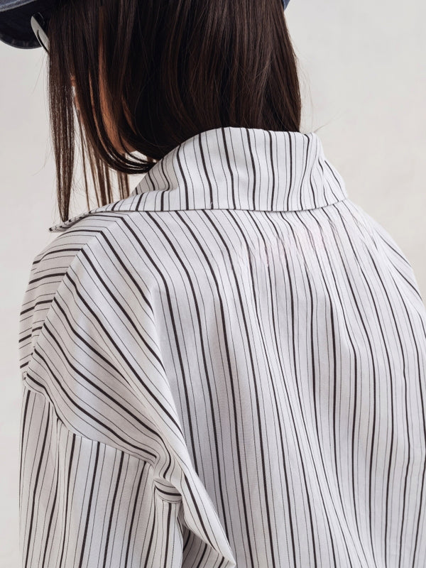 Striped Oversized Shacket with Utility Pockets