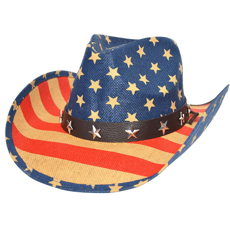 Retro Straw Cowboy Hat with Adjustable Star Accent Band