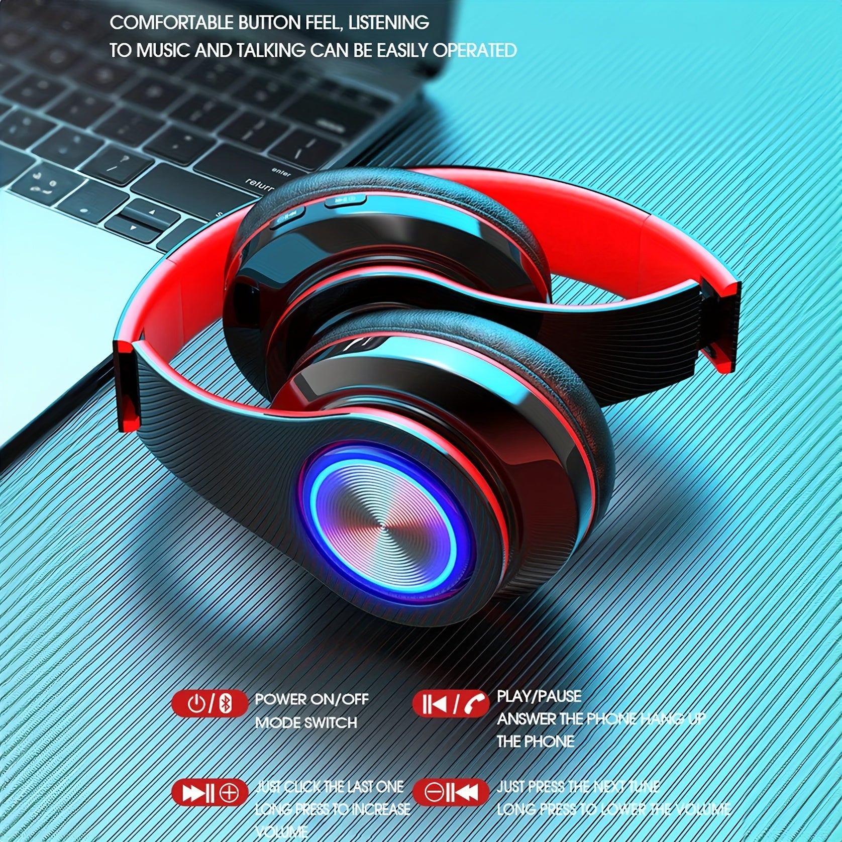 1pc Over-Ear Wireless Headphones, Foldable Gaming Headset with Microphone, Active Noise Cancellation, Foldable Design for Comfortable Wear, Longer Standby Time, Seven Colors Gradient Light Effect, Compatible with Computers/Mo