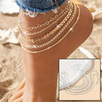 Bohemian Heart and Airplane Multi-Layer Anklet Set